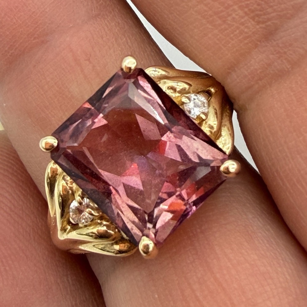 Vtg Solid 14k Yellow Gold Over 6 Carat Pink Topaz Ring Designer John C Rinker